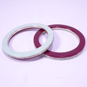 J.Crew Women's Teal Burgundy Crystal Resin Color Block Flat Bracelet NWOT 98